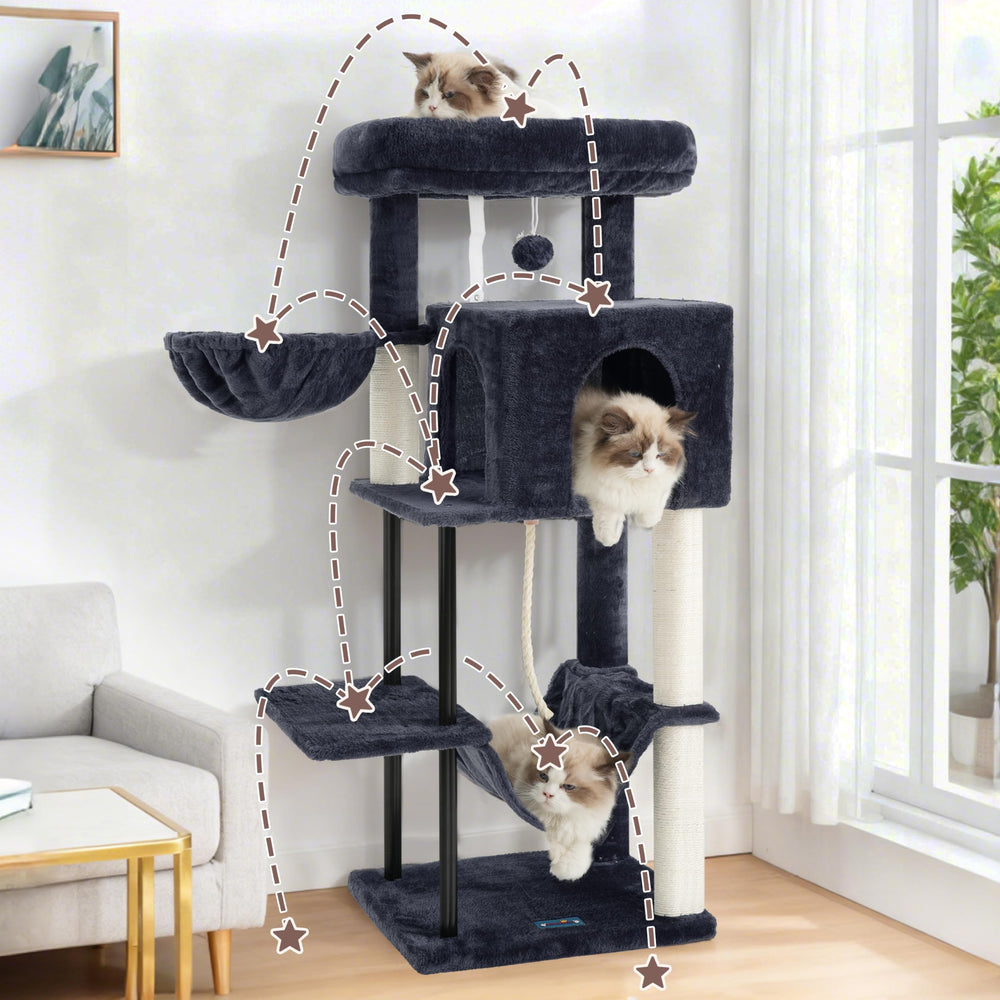 Gitelsnour cat tree plush fabric delivers cozy comfort for long cat naps.