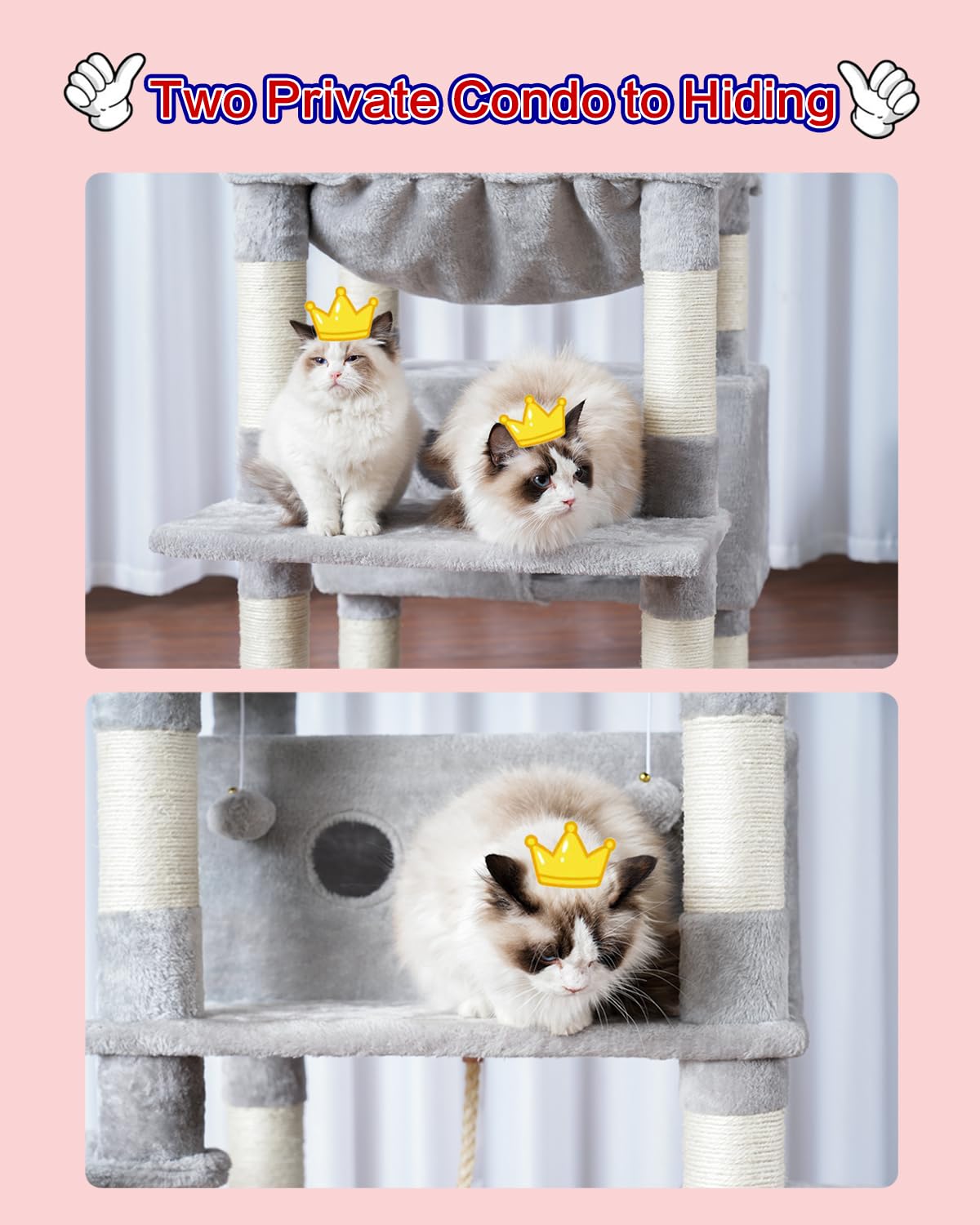Gitelsnour cat tree toy ball adds interactive play on the structure.