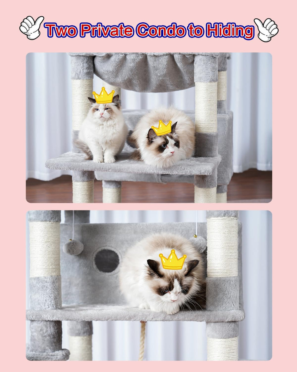 Gitelsnour cat tree toy ball adds interactive play on the structure.