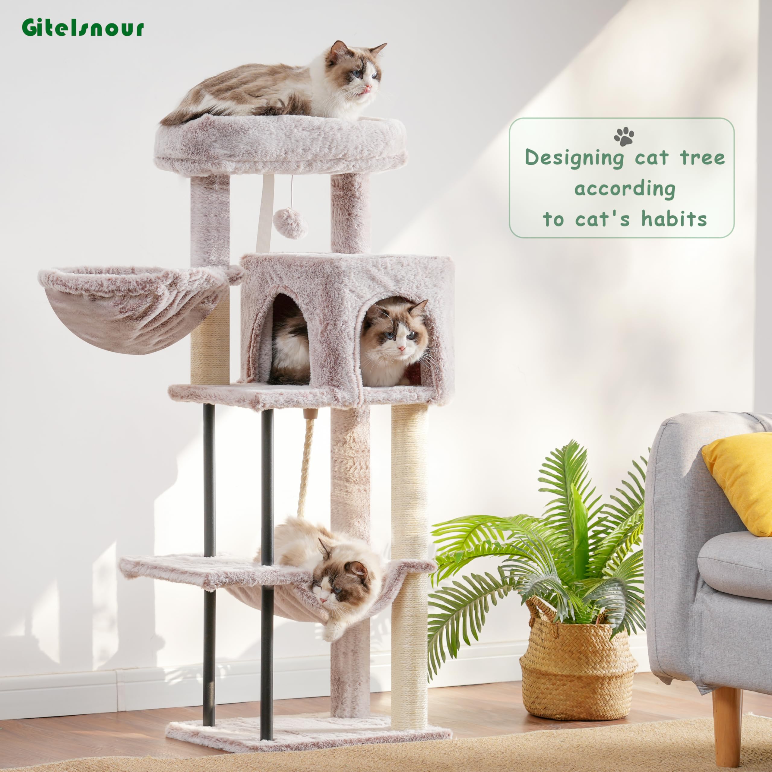 Gitelsnour cat tree two-door condo creates a private retreat with easy access.