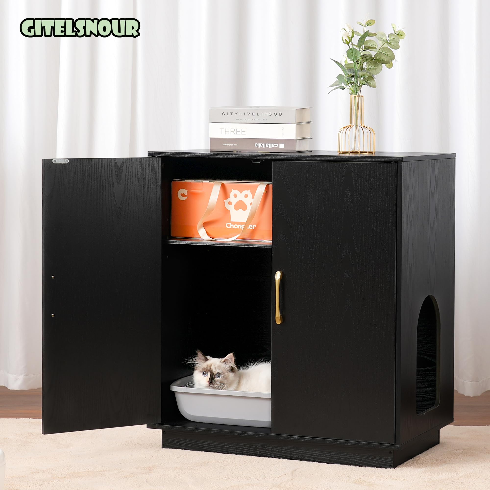 Gitelsnour Litter Box Enclosure durable-material confirms sturdy construction for long-term use.