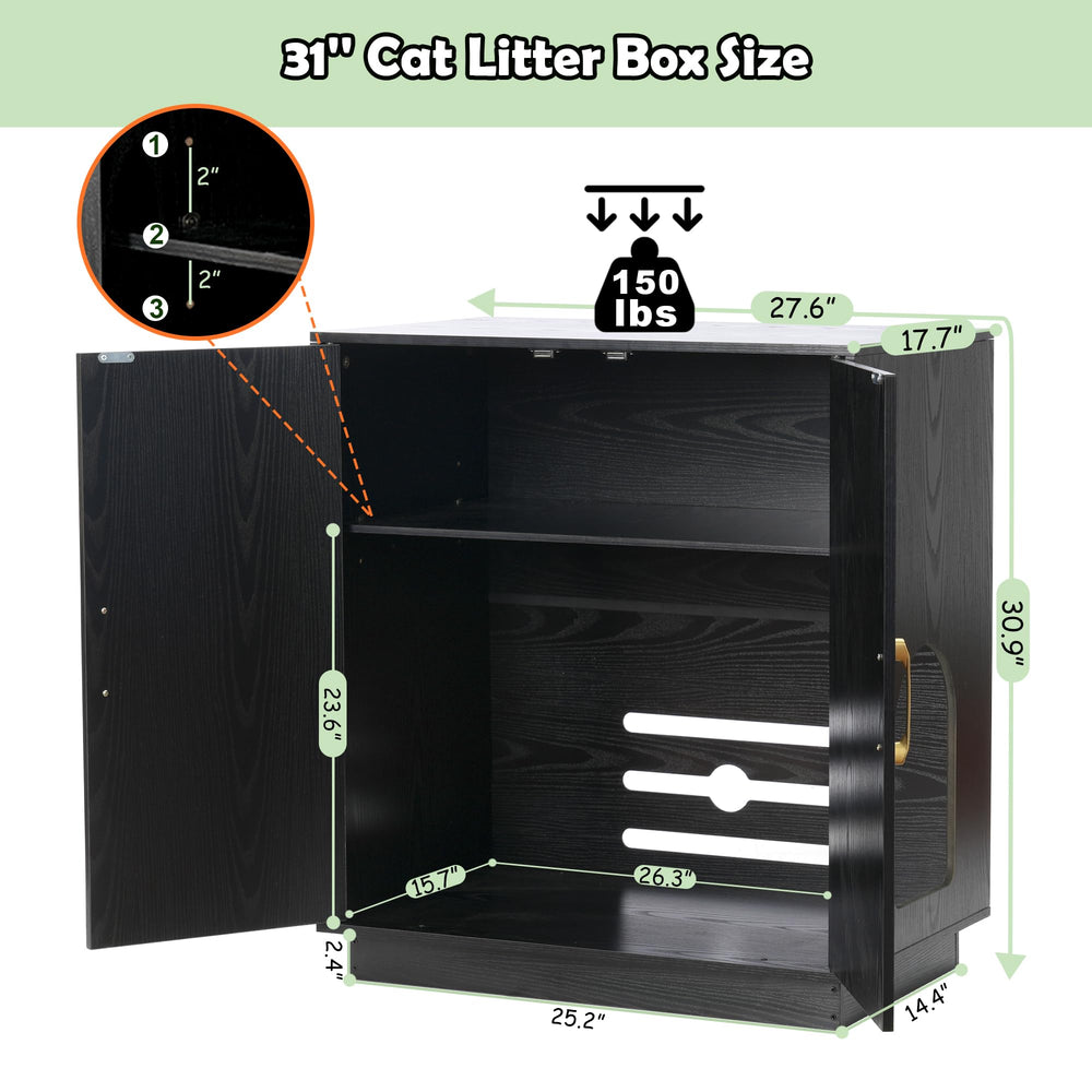 Gitelsnour Litter Box Enclosure entrance-direction shows left/right entry for flexible room layout.