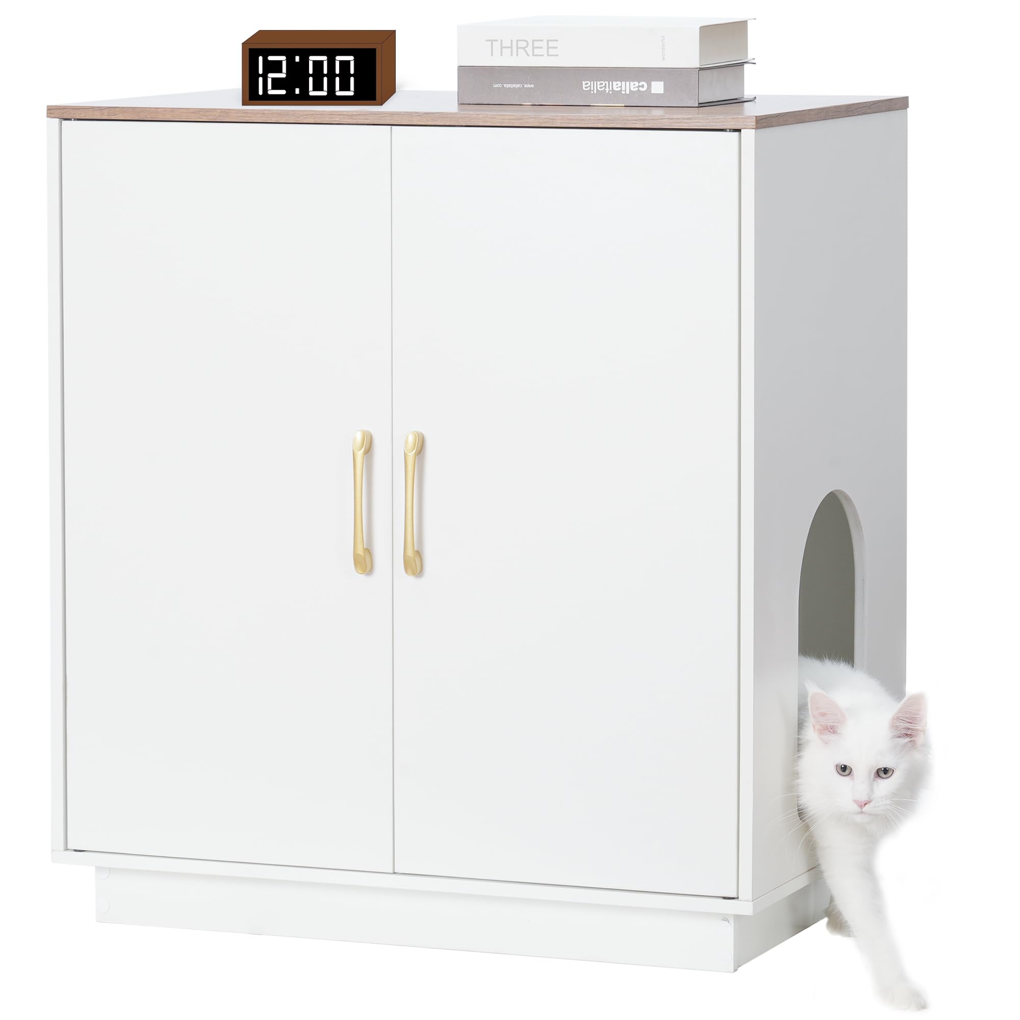 Gitelsnour litter box enclosure with hidden storage keeps cat supplies organized