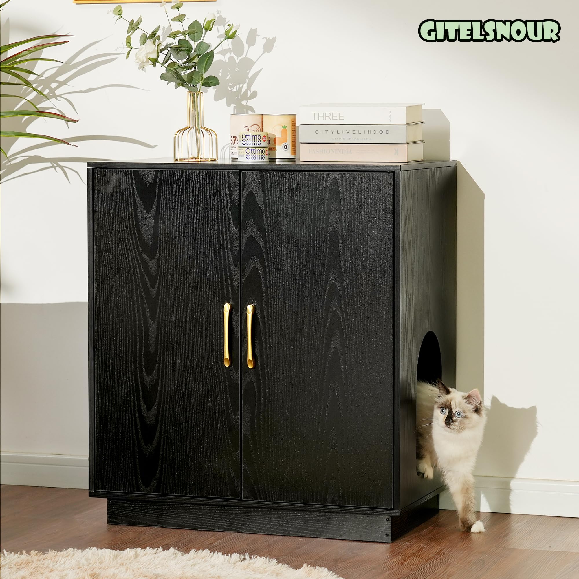 Gitelsnour Litter Box Enclosure top-side table captures dual-use surface for lamps or decor.
