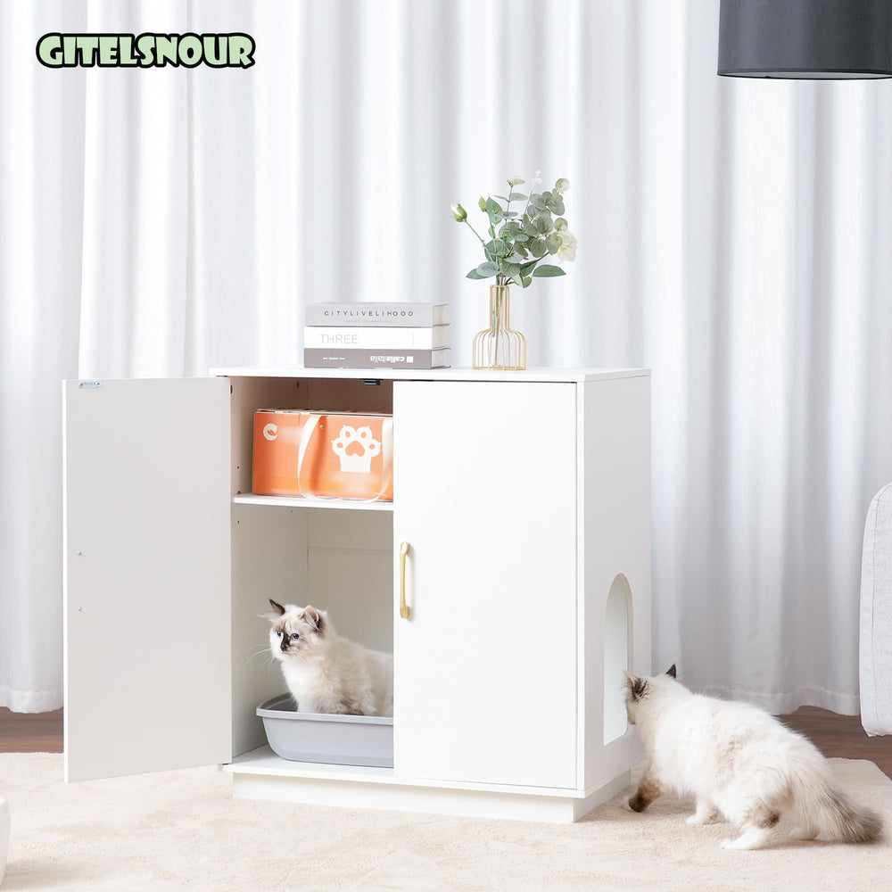 Gitelsnour litter enclosure white finish blends with home decor.