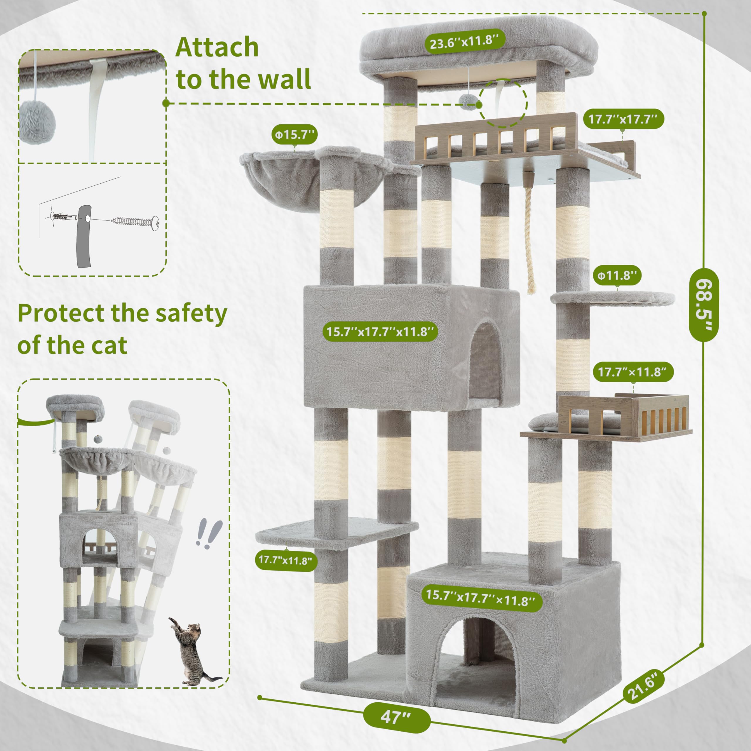 Gitelsnour Maine Coon Cat Tree anti-tipping strap enhances stability.