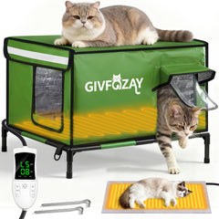 GIVFOZAY outdoor cat house front view showing weatherproof shelter for harsh seasons.