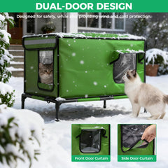 GIVFOZAY outdoor cat house side view with durable fabric and sheltered entry.