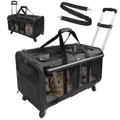 GJEASE Cat Rolling Carrier front view with dual compartments for two pets during travel