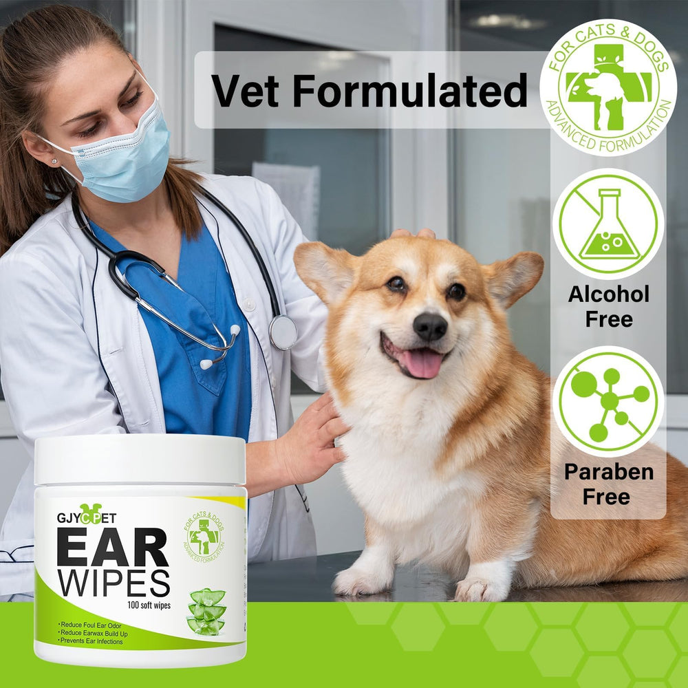 GJYC PET cat ear wipes application scene showing versatile care for multiple pets