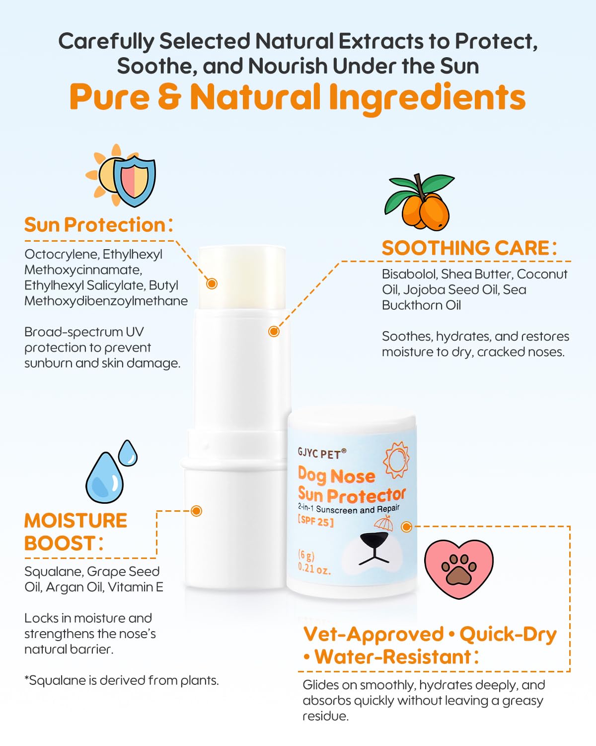 GJYC PET fragrance-free balm on nose for mess-free protection.