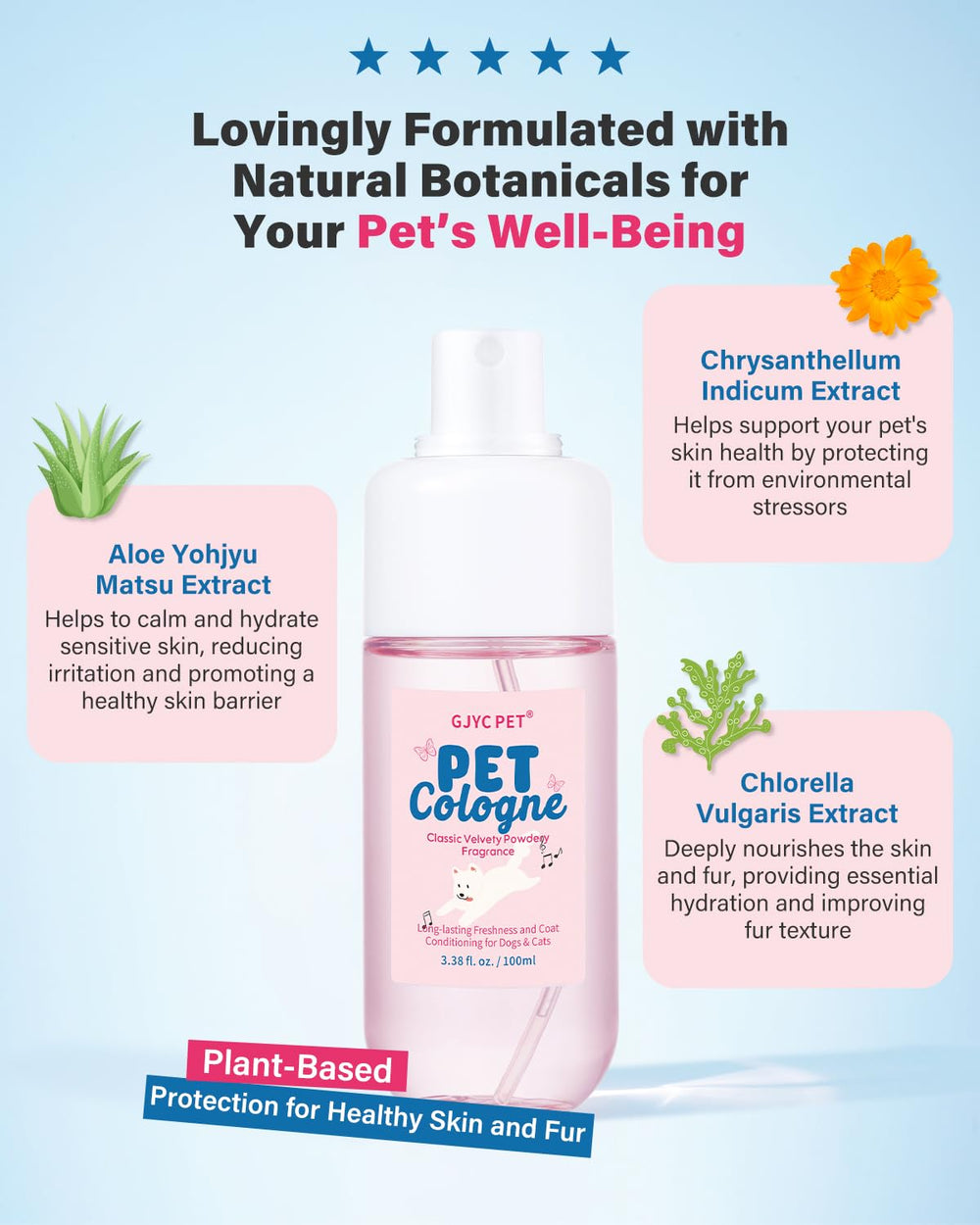 GJYC PET aloe vera chamomile blend imagery signals soothing fur conditioning