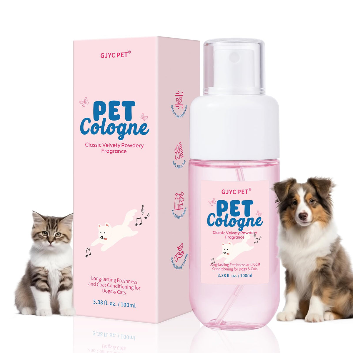 GJYC PET dog and cat cologne bottle front for freshening coats with powdery scent