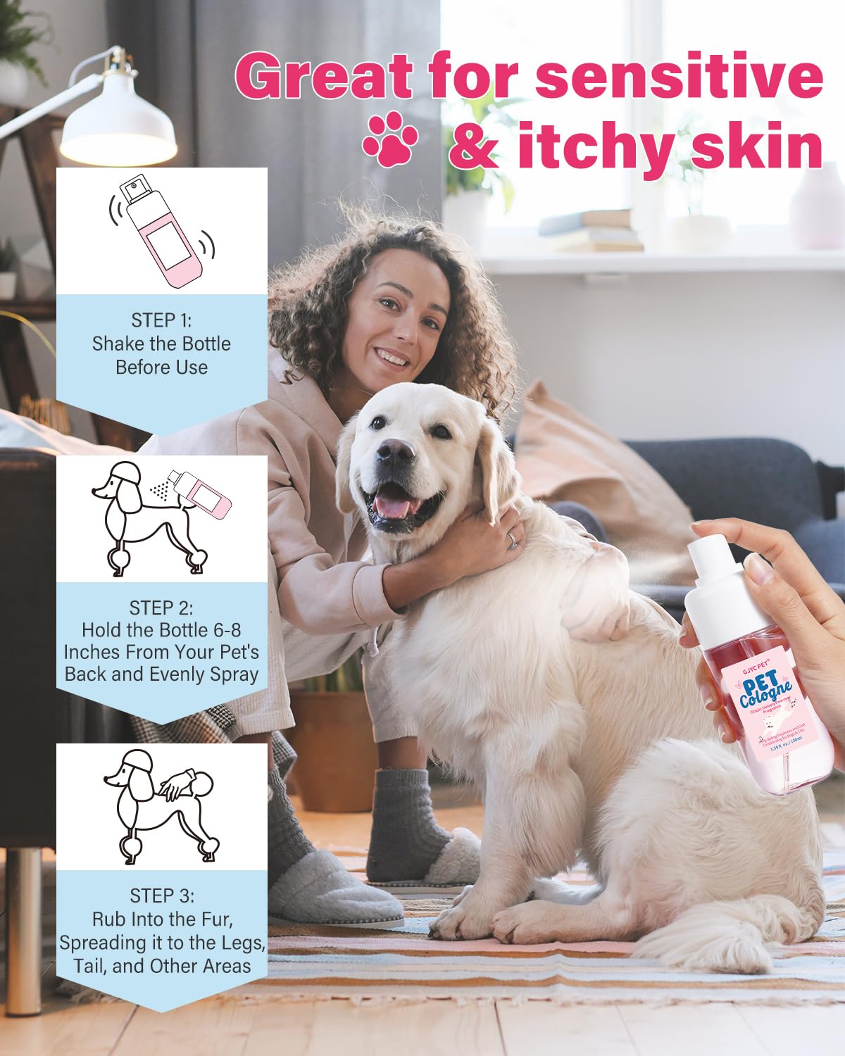 GJYC PET close-up shows a soft, residue-free coat after application