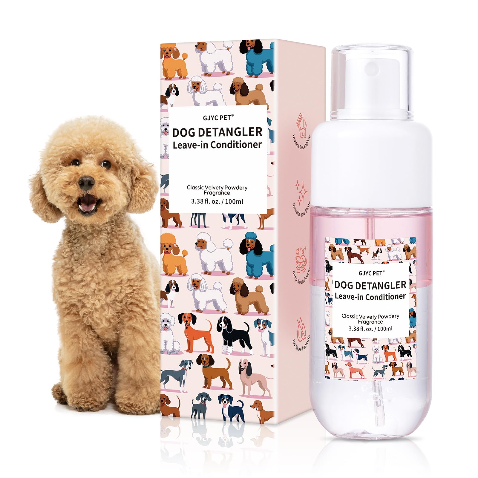 GJYC PET Dog Detangler bottle pour for quick misting and tangle-free grooming.