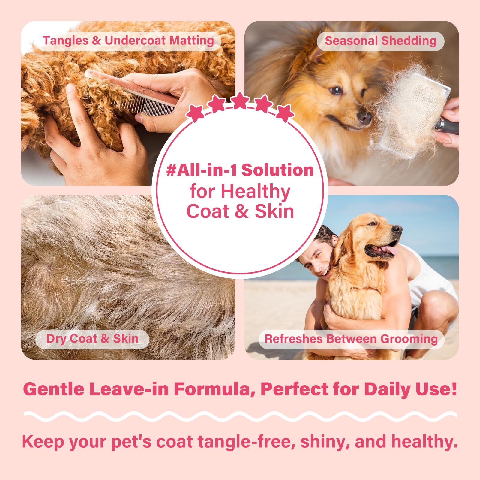 GJYC PET Detangler after brushing showing smoother, shinier coat.