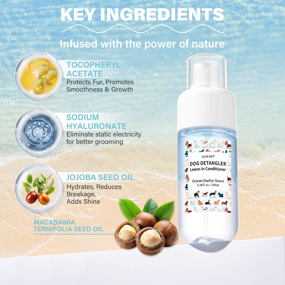 GJYC PET detangler with jojoba oil nourishes the coat for hydration.