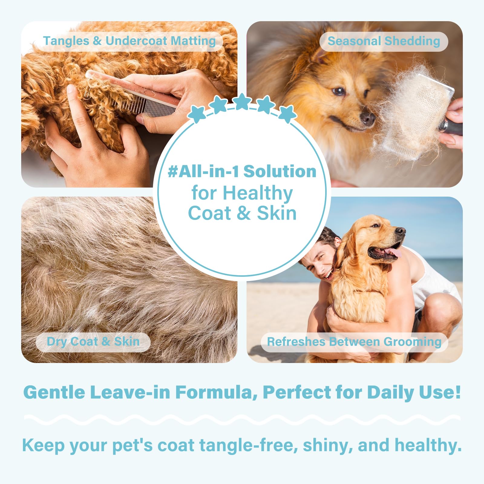 GJYC PET detangler on matted fur smoothing knots and mats.