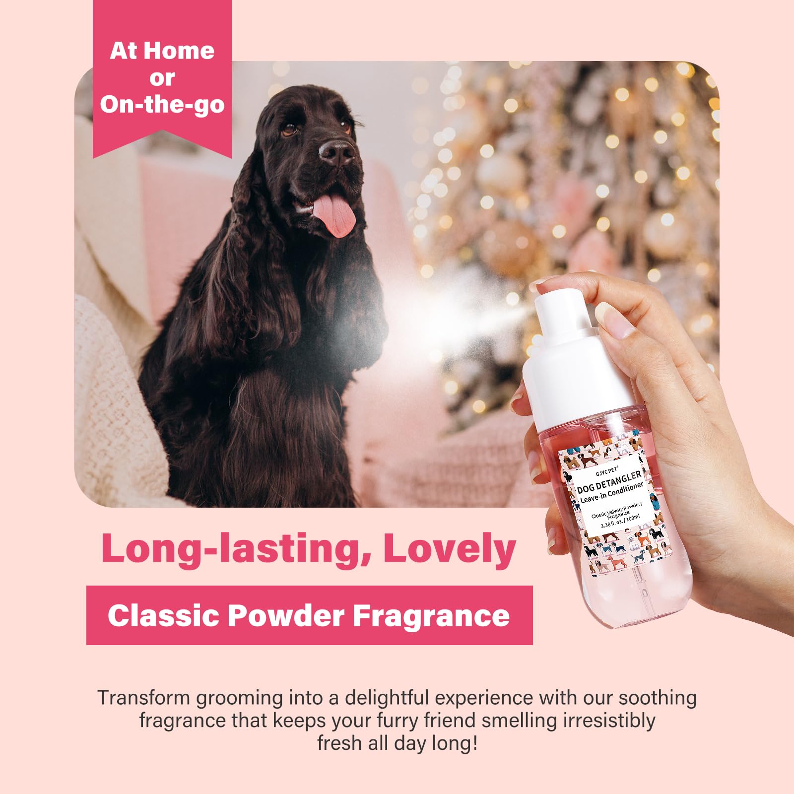 GJYC PET Detangler packaging and 3.38 fl oz size for home use.