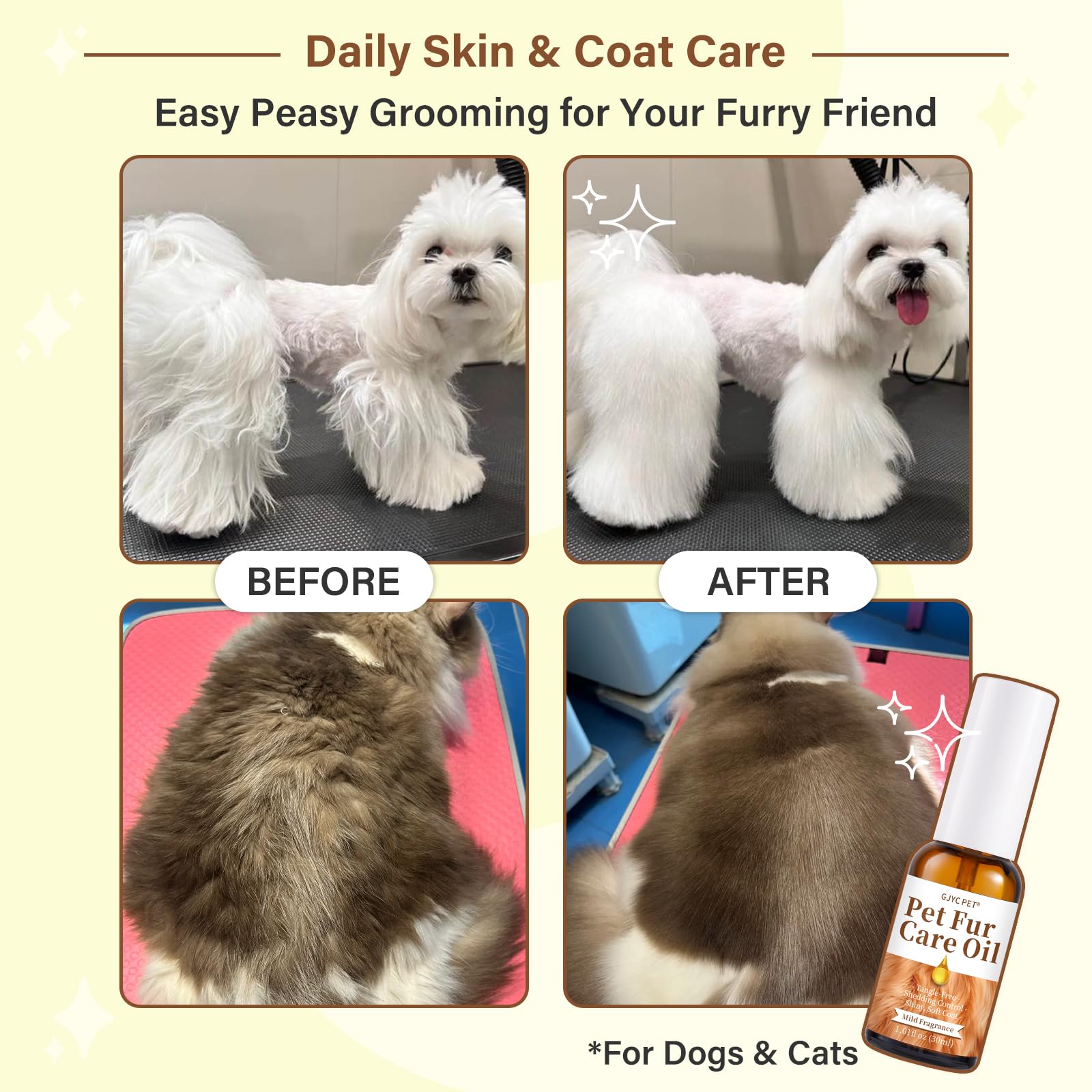 GJYC PET Fur Care Oil bottle with collagen and natural oils for nourishing fur