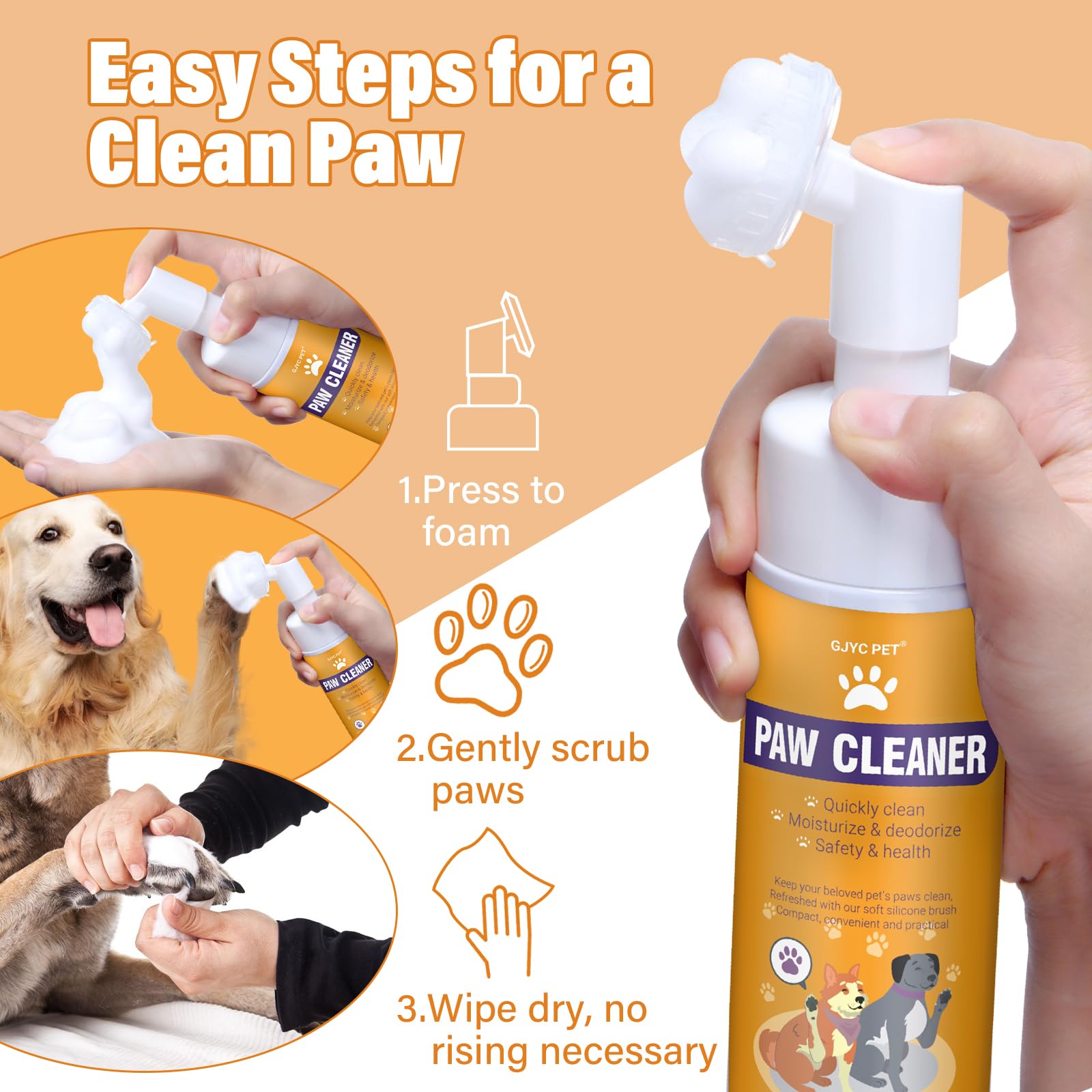 GJYC PET paw cleaner built-in scrubber boosts dirt removal.