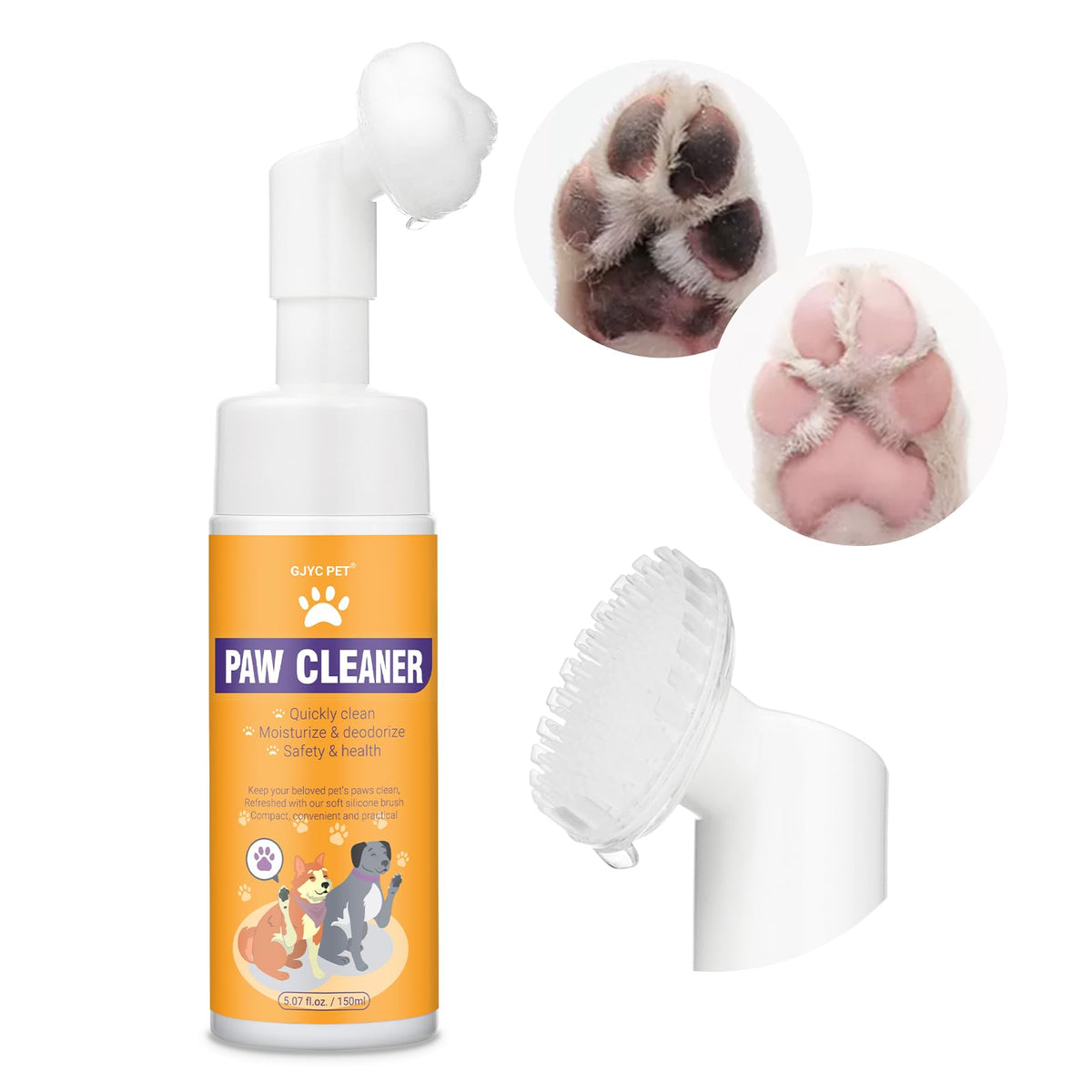 GJYC PET paw cleaner silicone brush gently cleans muddy paws.