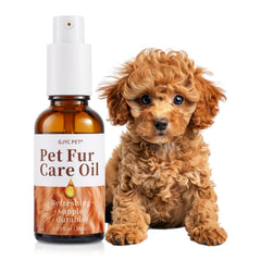 GJYC PET Pet Fur Care Oil bottle showing nourishing coat benefits