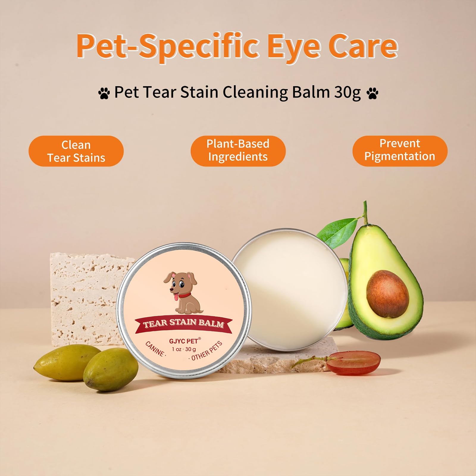 GJYC PET tear-stain remover daily-use routine supports gentle eye care.