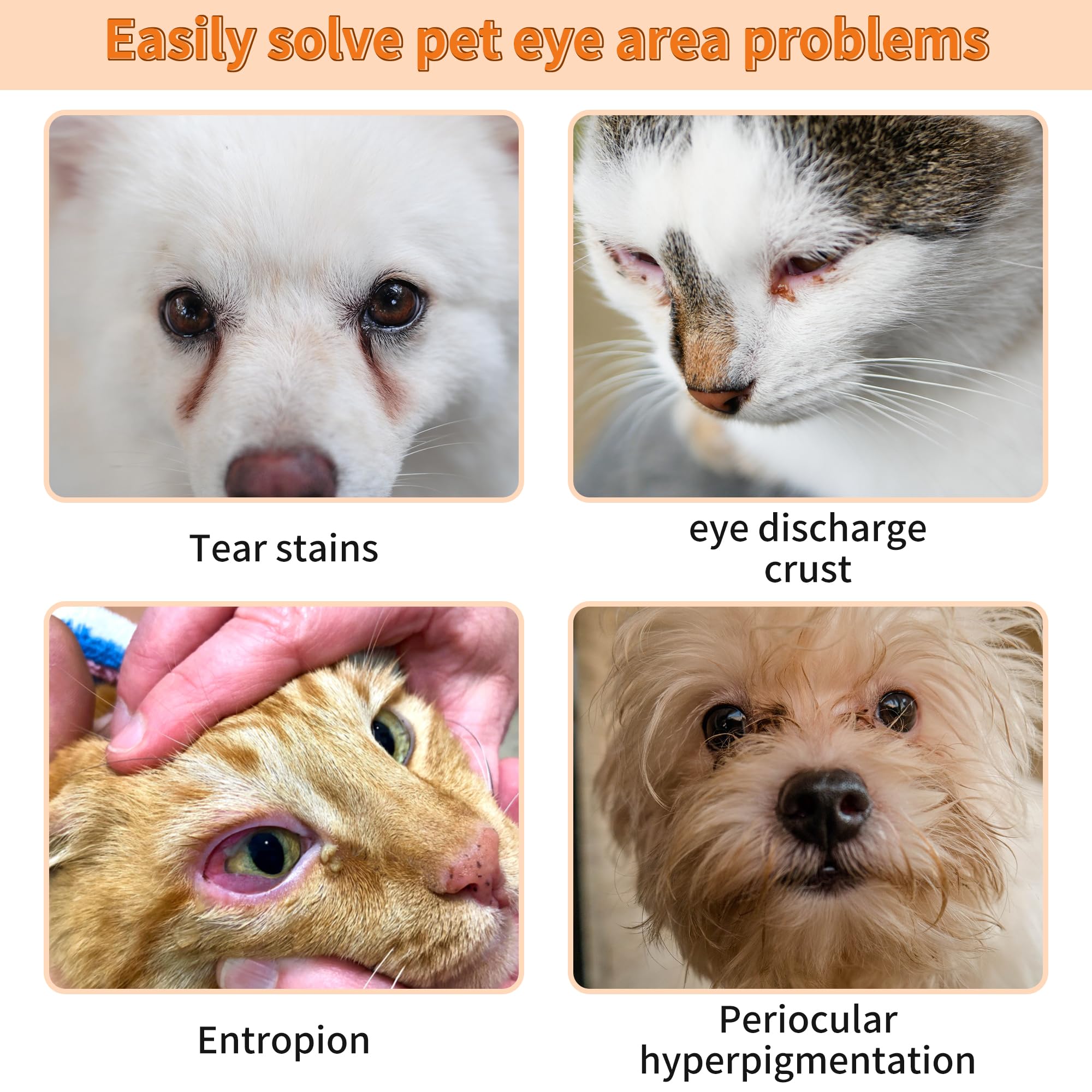 GJYC PET tear-stain remover removes eye boogers and discharge for clearer eyes.