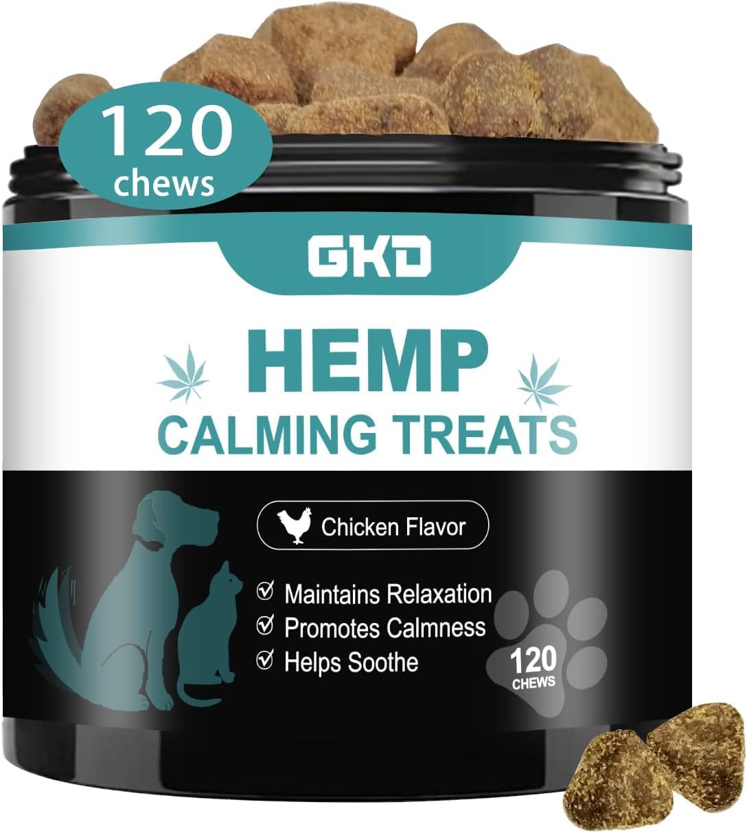 GKD Hemp Calming Chews packaging signals a trusted calm option for dogs.