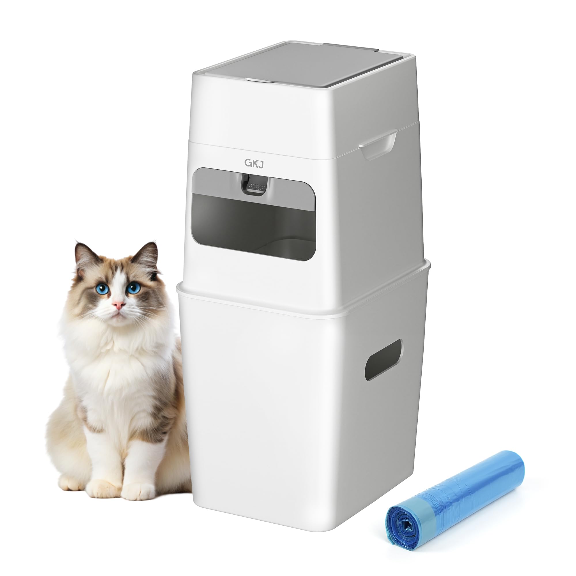 GKJ Cat Litter Trash Can exterior view shows compact, space-saving design for small spaces.