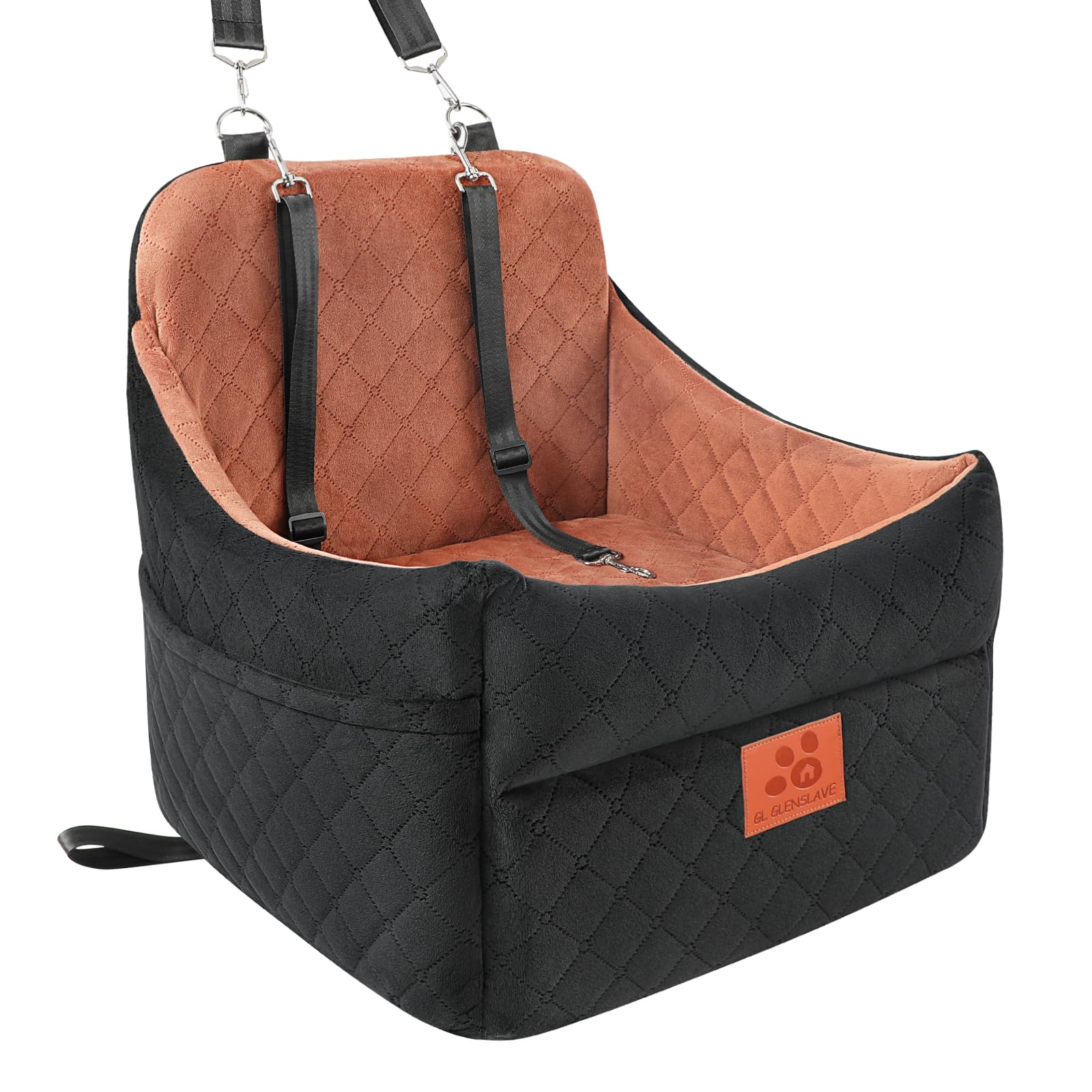 GL GLENSLAVE dog car seat front view shows secure fit for safe road trips
