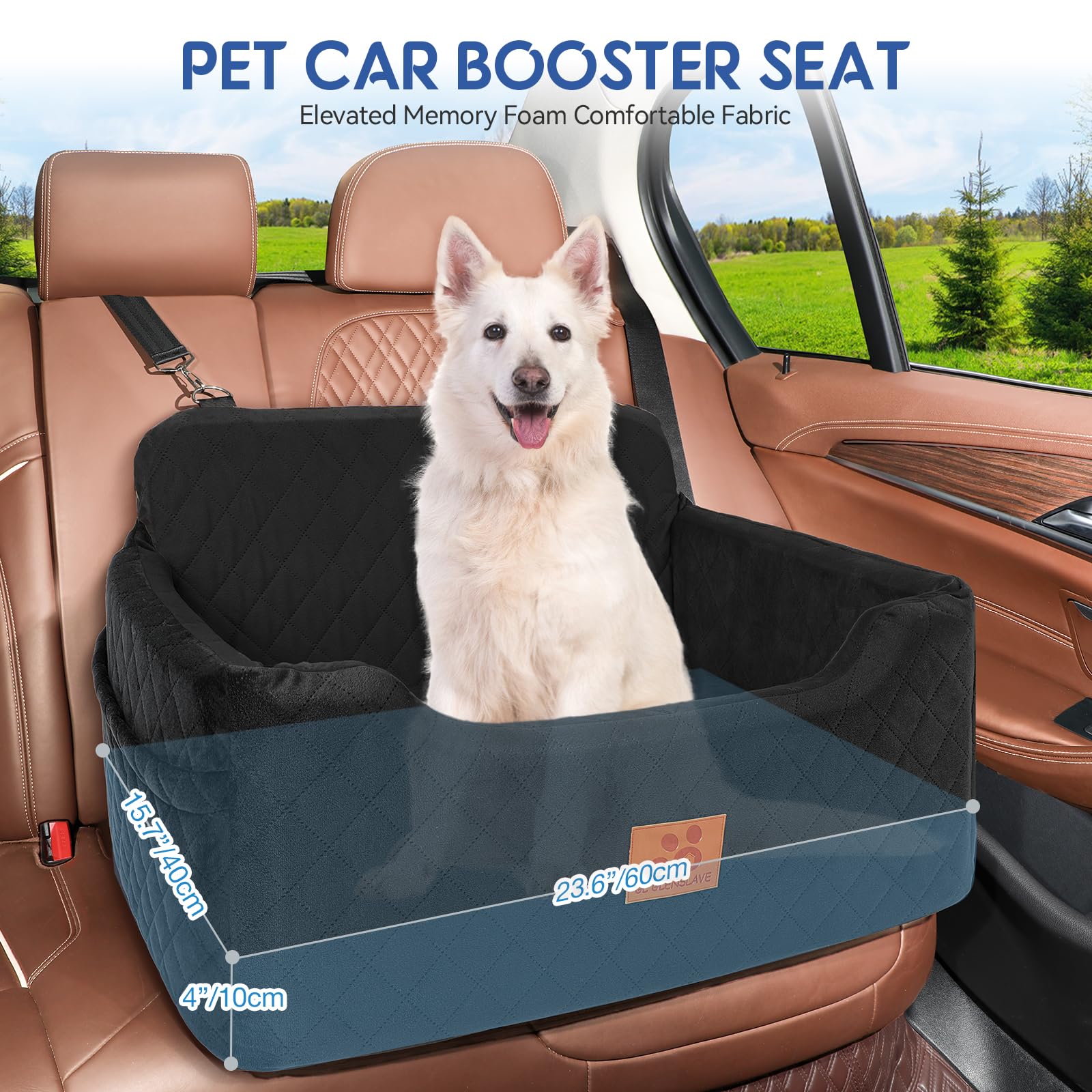 GL GLENSLAVE large dog car seat with dimensions aids fit in SUVs and trucks.
