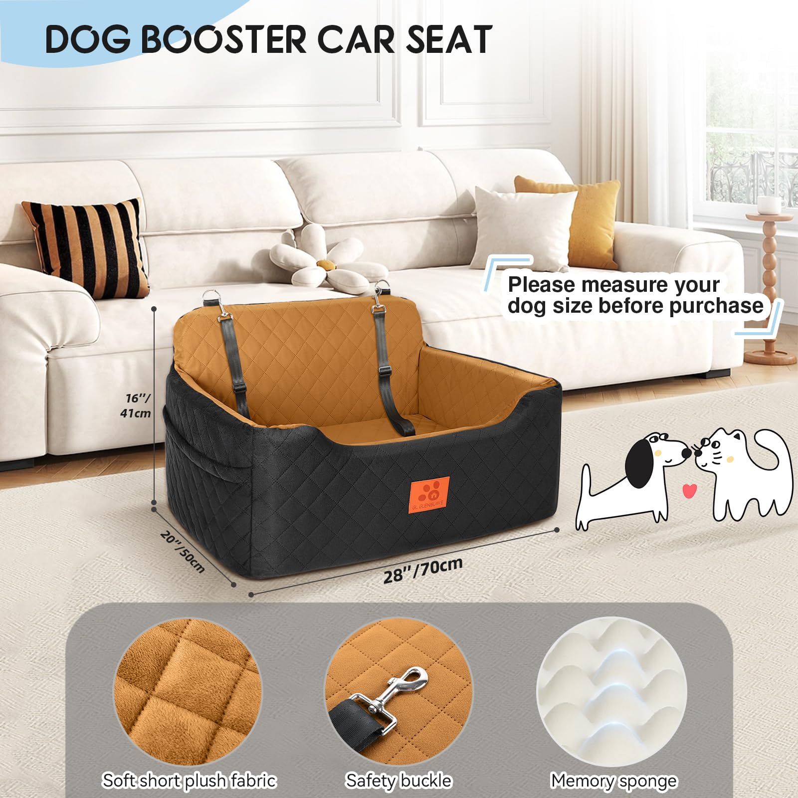 GL GLENSLAVE dog car seat’s non-slip bottom stays secure during drives.
