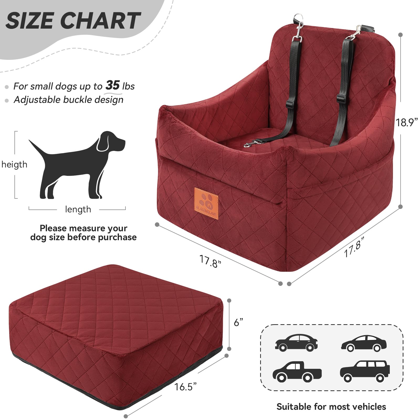 GL GLENSLAVE dog car seat side pocket view highlighting storage options