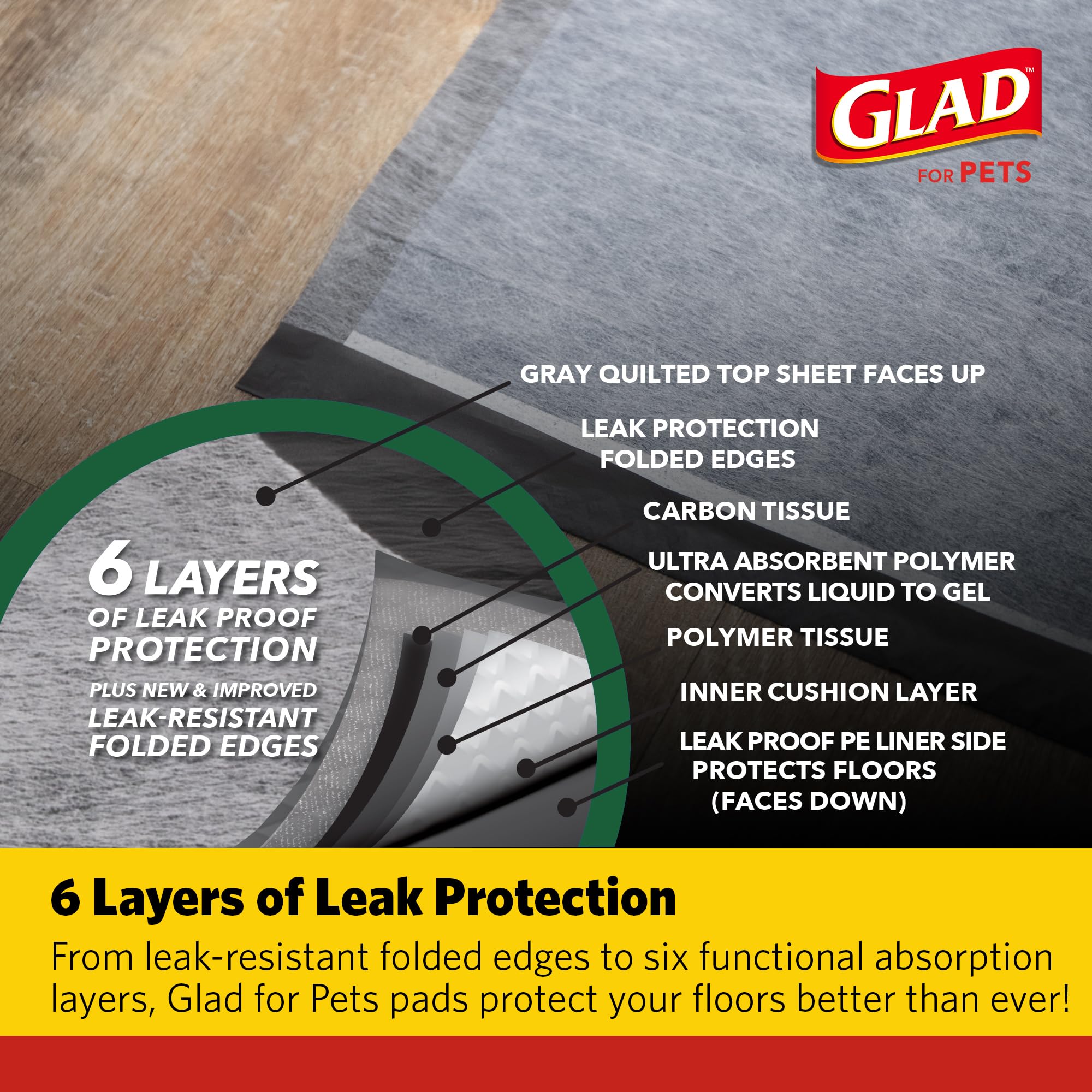 Glad for Pets jumbo pads measure 28 by 30 inches for large breed coverage.