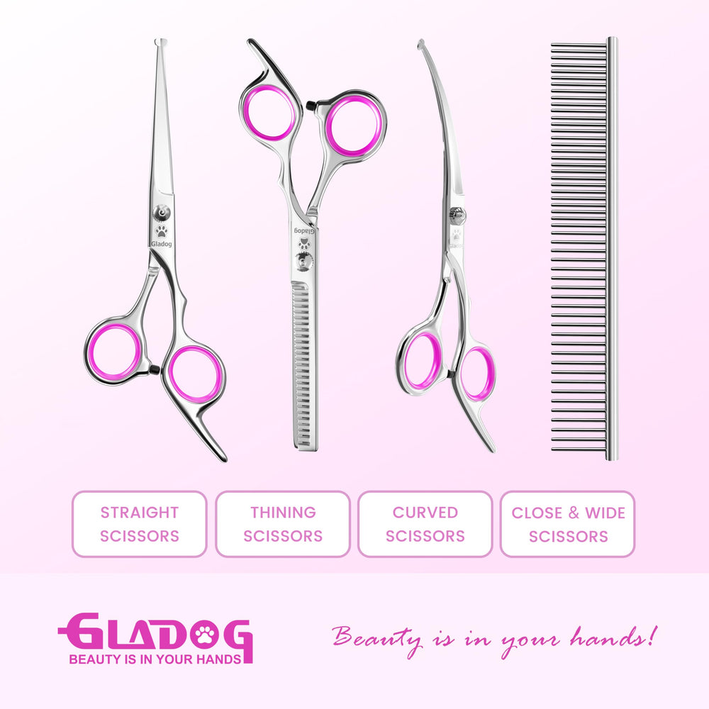 GLADOG 6.5-inch curved scissor, ergonomic grip for precise shaping.