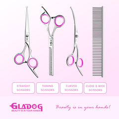 GLADOG 6.5-inch curved scissor, ergonomic grip for precise shaping.