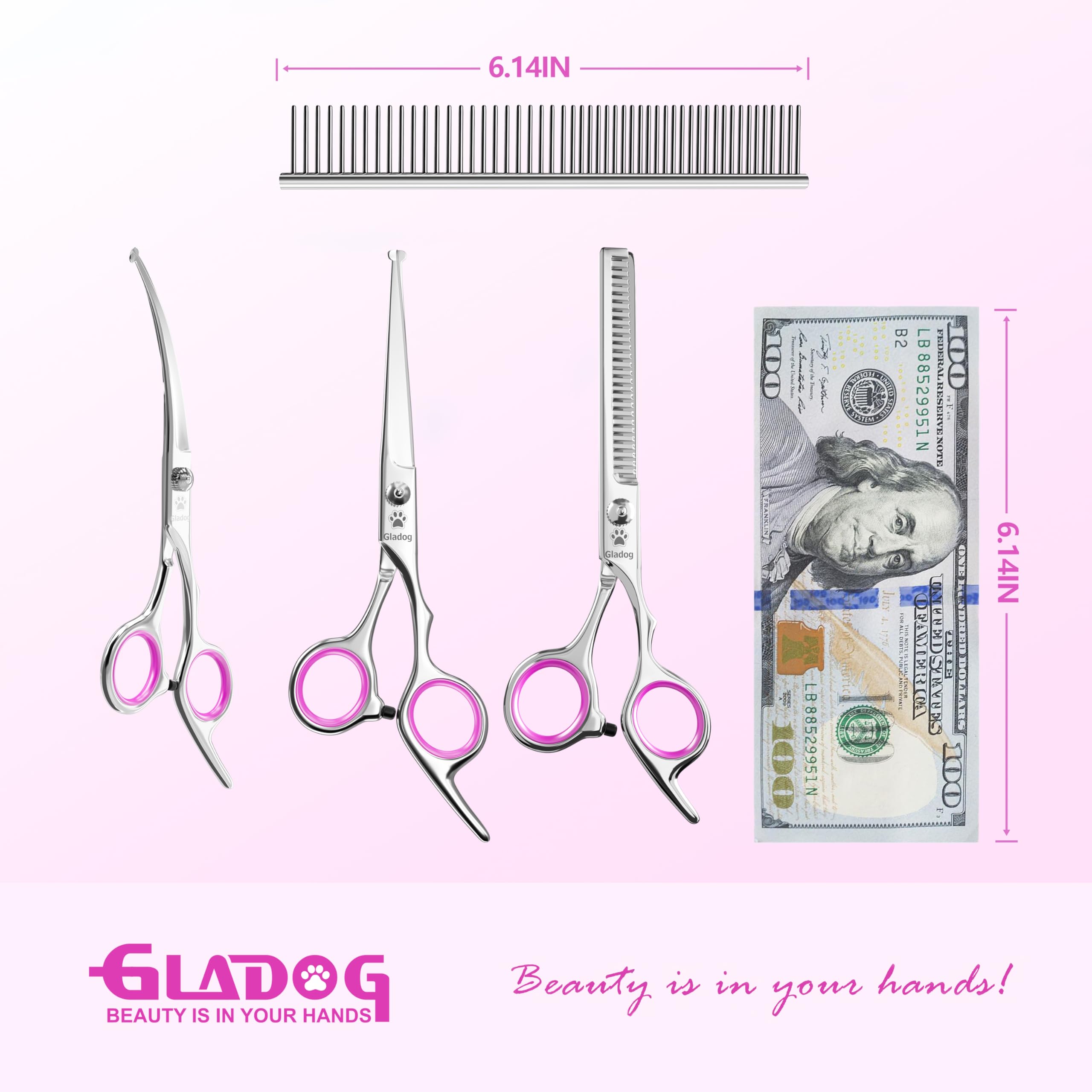 GLADOG 6.5-inch straight scissor, sharp edge for clean trims.