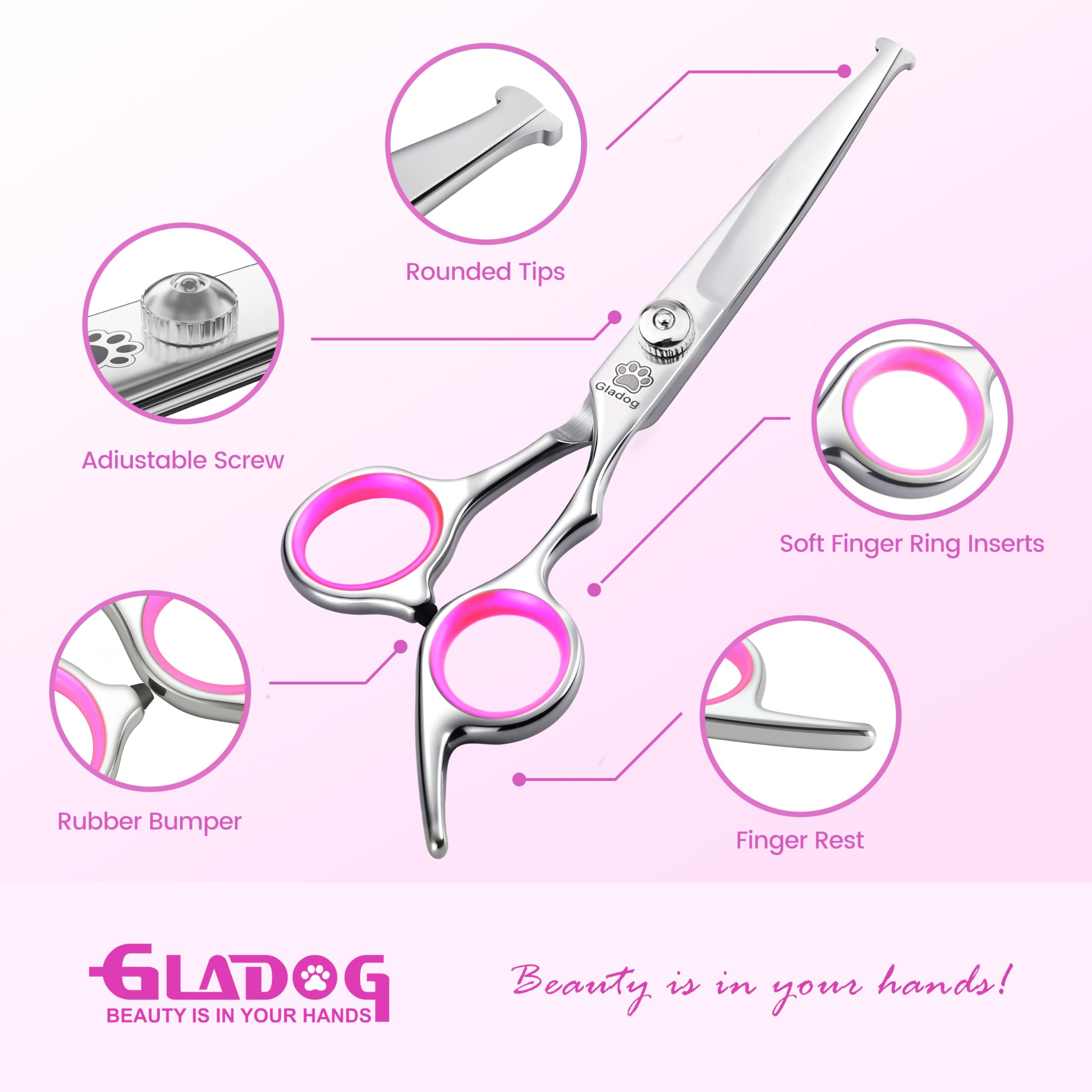 GLADOG 6.5-inch thinning shear, close-up, helps blend coats for a natural finish.
