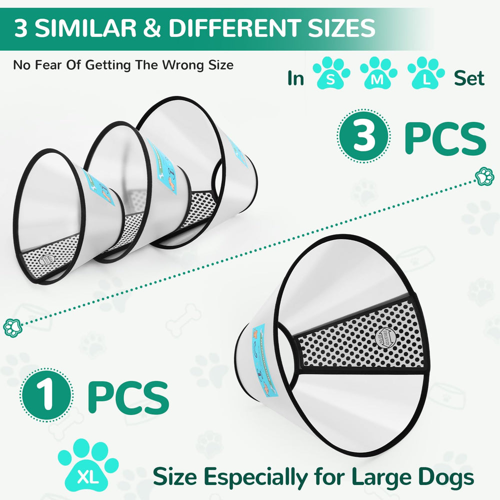 GLADOG cone collar sizes set shown for multiple pets with accurate fit