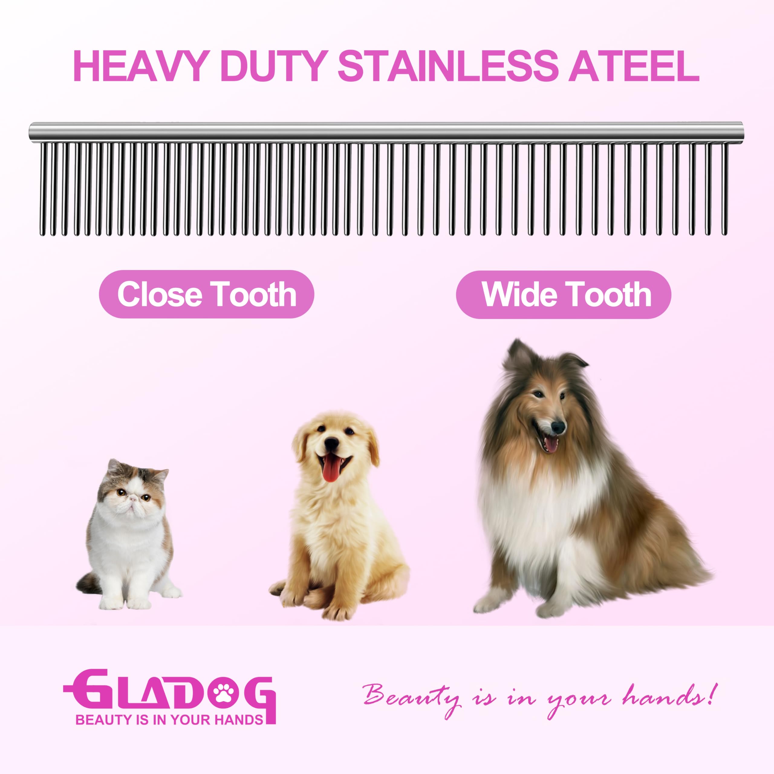 GLADOG pet comb, detangling before trimming for smoother results.