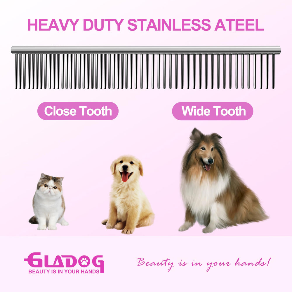 GLADOG pet comb, detangling before trimming for smoother results.