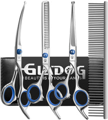 GLADOG tijeras profesionales 5 en 1 con puntas redondas para seguridad durante el cuidado del pelaje.