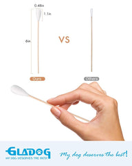 GLADOG wood-handle cotton buds designed for precise dog ear care.