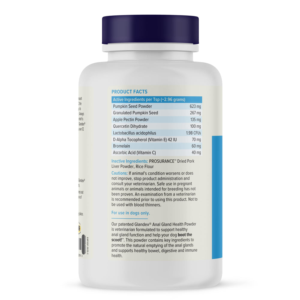 Glandex digestive enzymes probiotics dog formula supports daily gut balance.