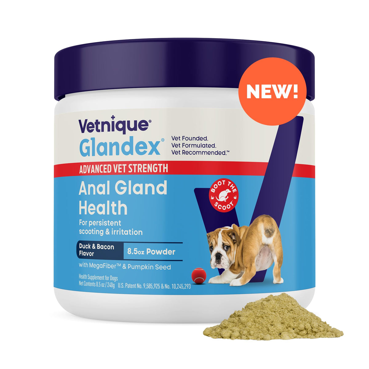 Vetnique Glandex bottle front promotes anal gland health