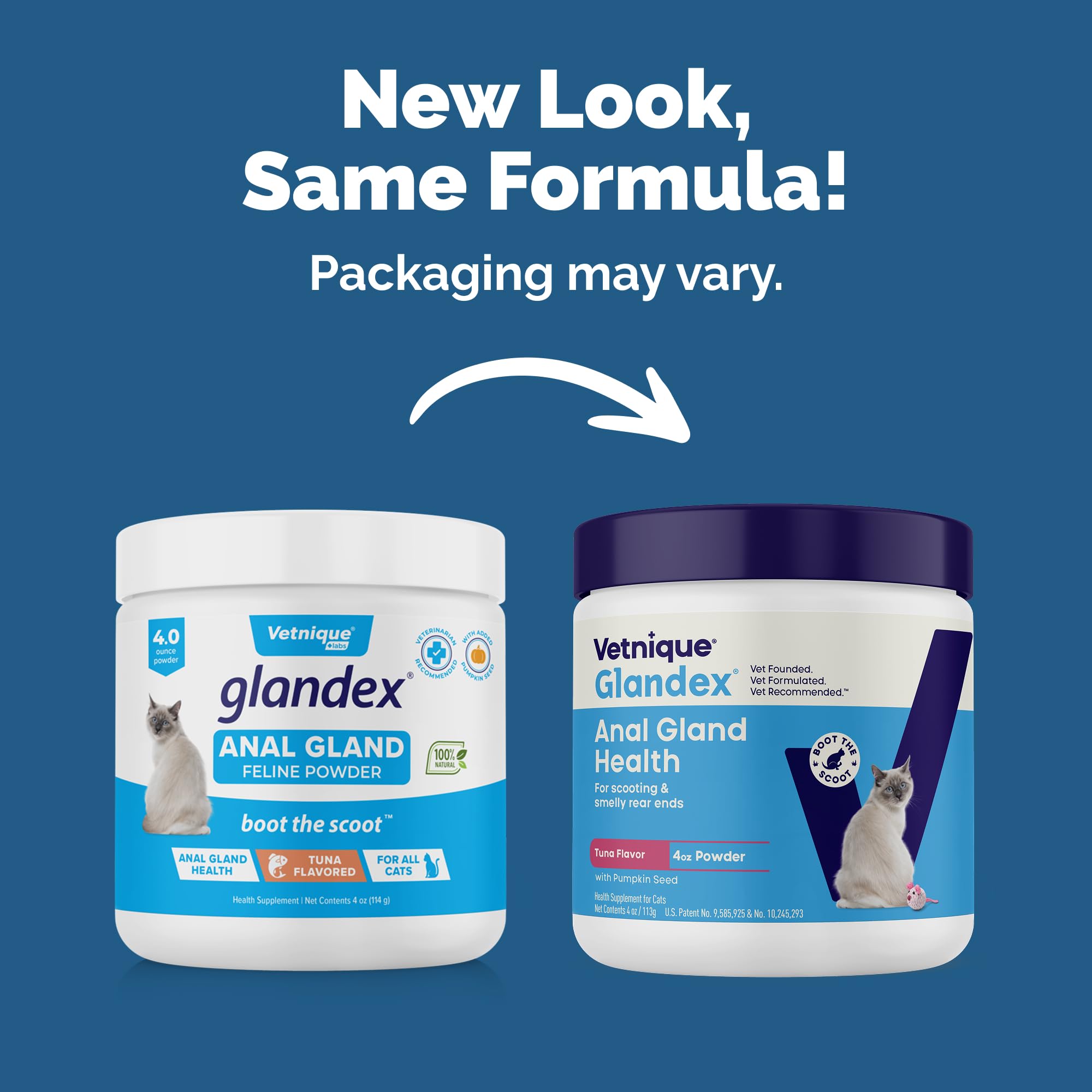 Glandex feline daily probiotic powder with tuna flavor aids digestive enzymes.