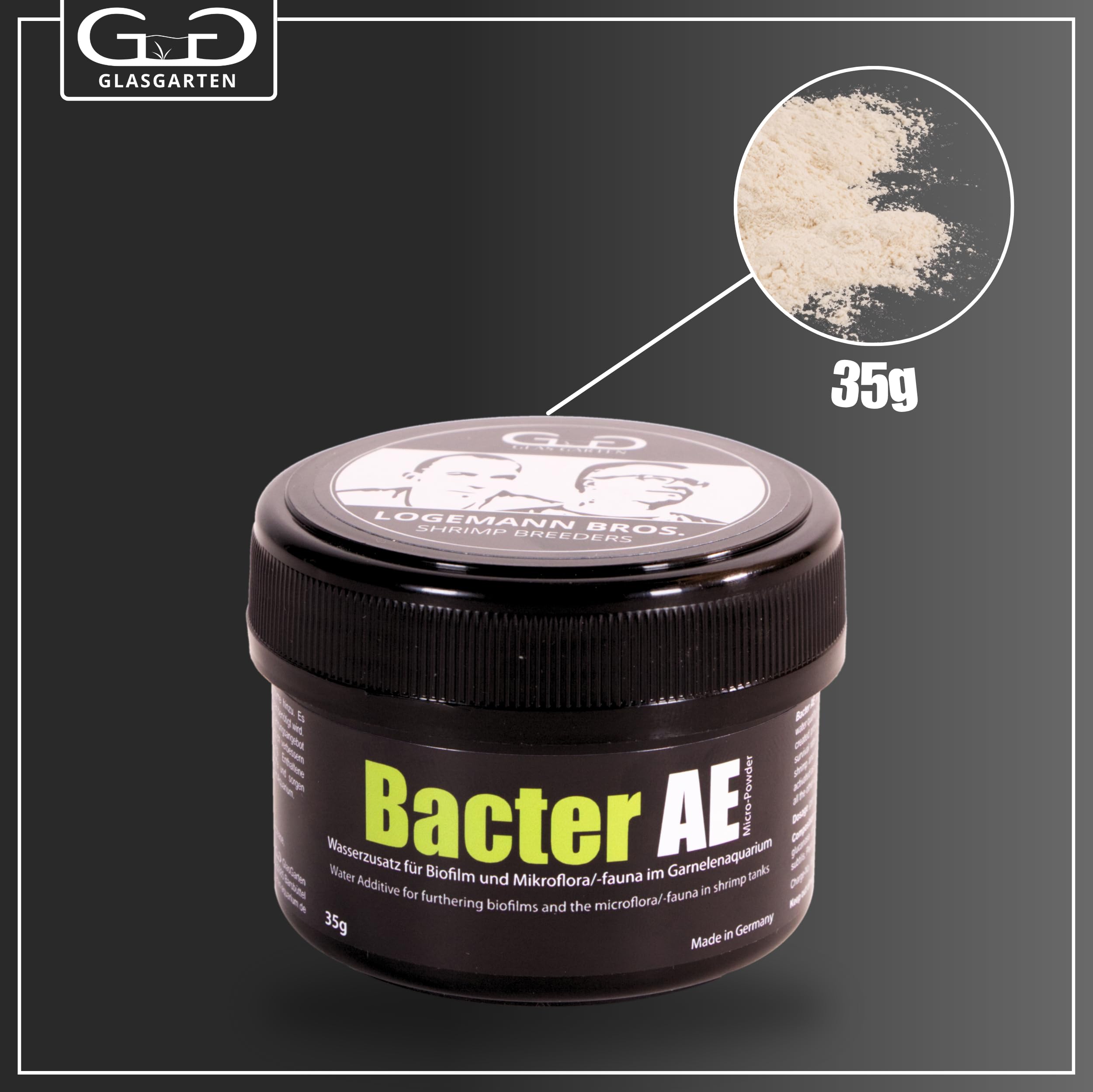 GlasGarten Bacter AE measure spoon shows precise dosing for adjustable feeding.