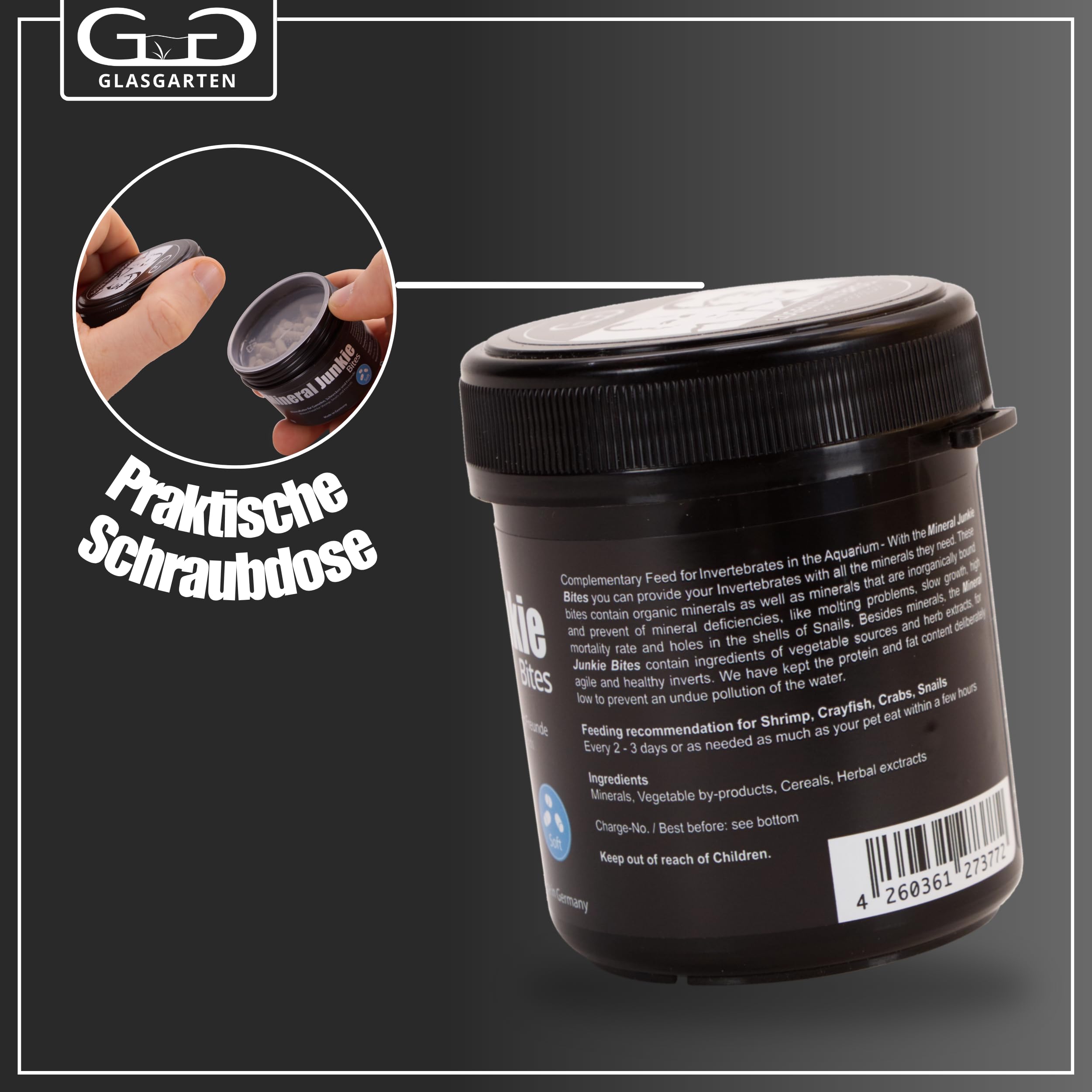GlasGarten Mineral Junkie Bites shrimp nibbling helps maintain mineral balance